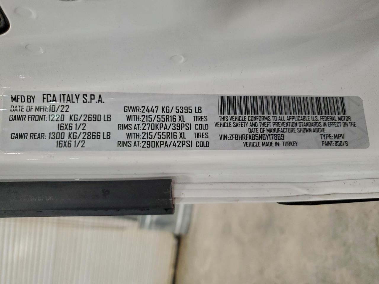 2022 Ram Promaster City Tradesman VIN: ZFBHRFAB5N6Y17869 Lot: 94294315