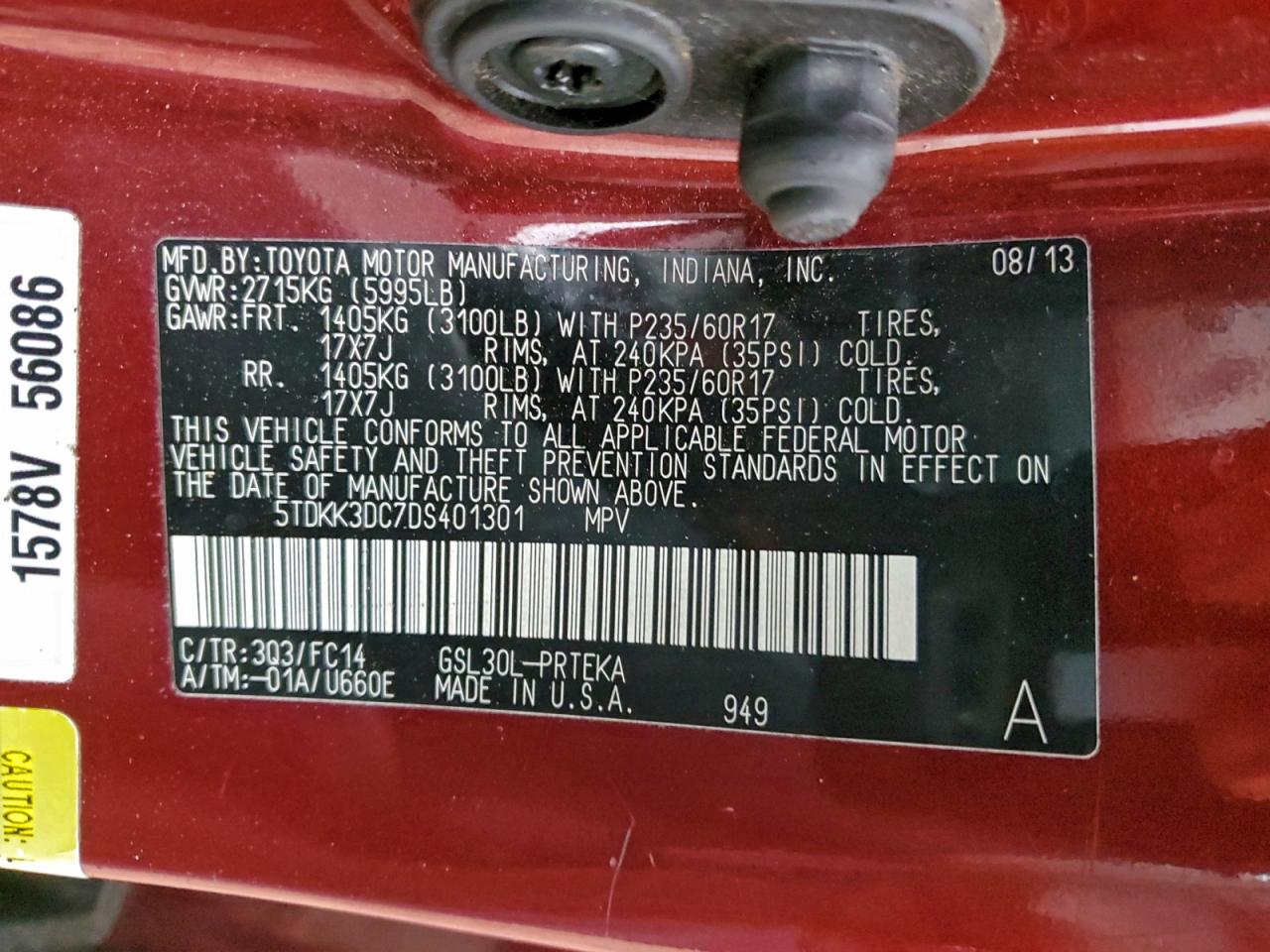 2013 Toyota Sienna Le VIN: 5TDKK3DC7DS401301 Lot: 94096955