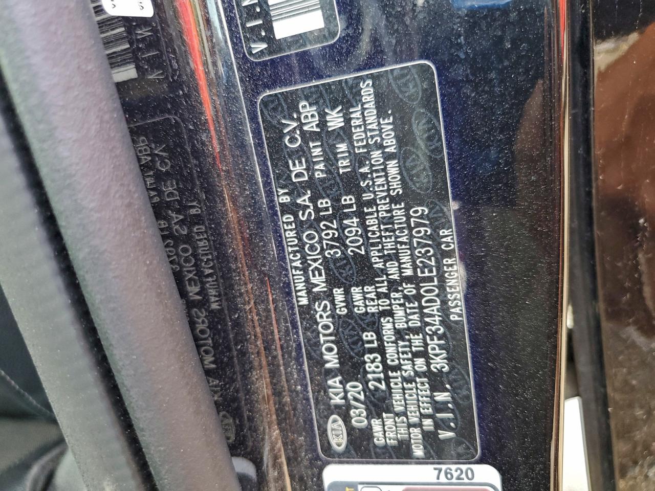 2020 Kia Forte Gt Line VIN: 3KPF34AD0LE237979 Lot: 93864495