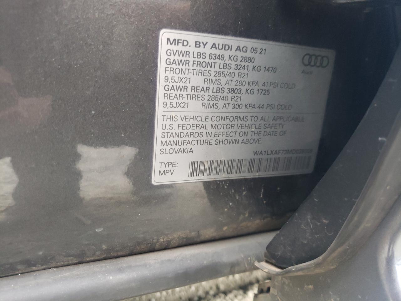 2021 Audi Q7 Premium Plus VIN: WA1LXAF73MD039399 Lot: 92941595