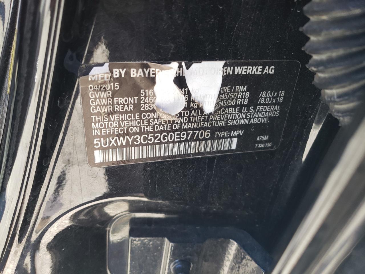 2016 BMW X3 xDrive28D VIN: 5UXWY3C52G0E97706 Lot: 90235905