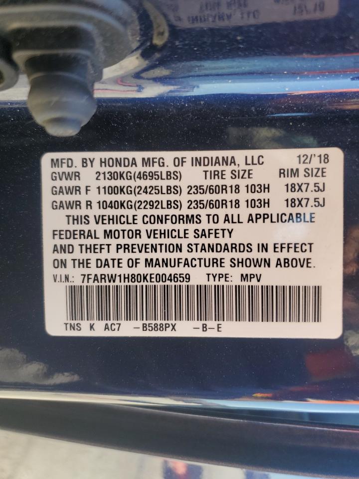 2019 Honda Cr-V Exl VIN: 7FARW1H80KE004659 Lot: 92009475