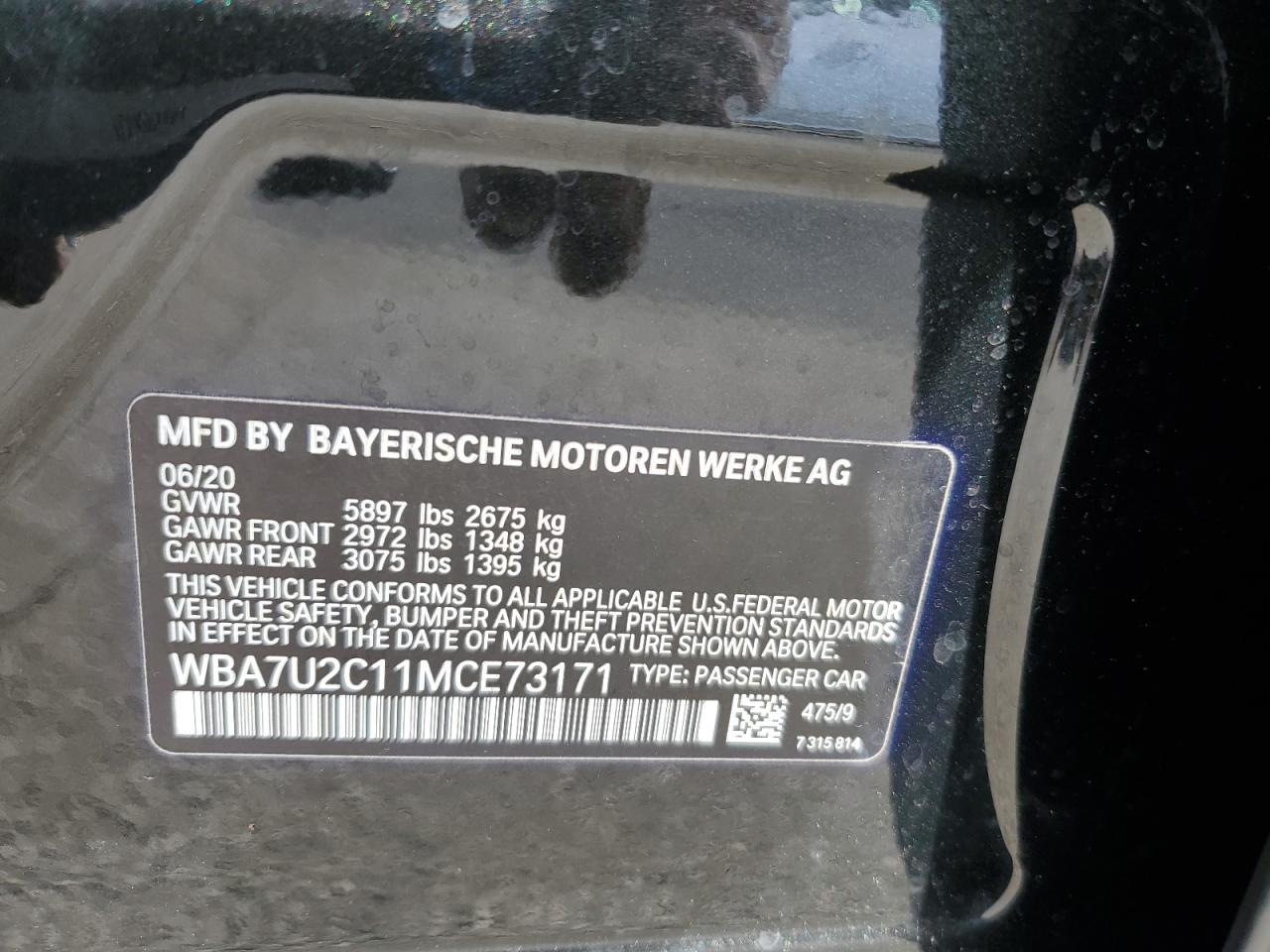 2021 BMW Alpina B7 VIN: WBA7U2C11MCE73171 Lot: 93635595