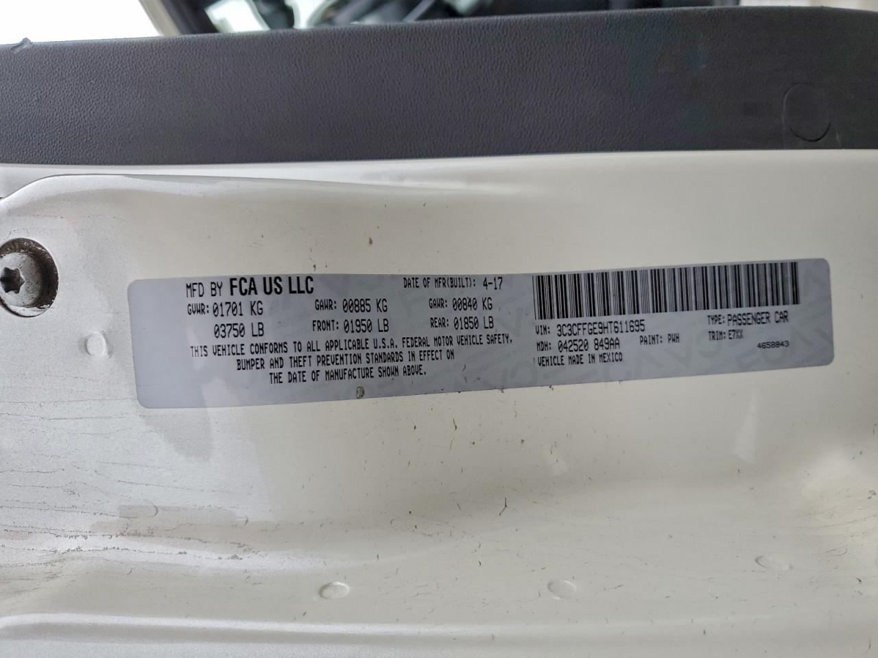 2017 Fiat 500 Electric VIN: 3C3CFFGE9HT611695 Lot: 93754345