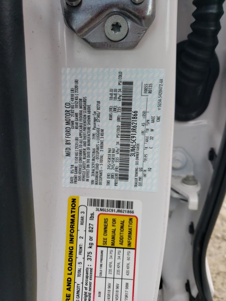 2018 Lincoln Mkz Select VIN: 3LN6L5C91JR621866 Lot: 93537345