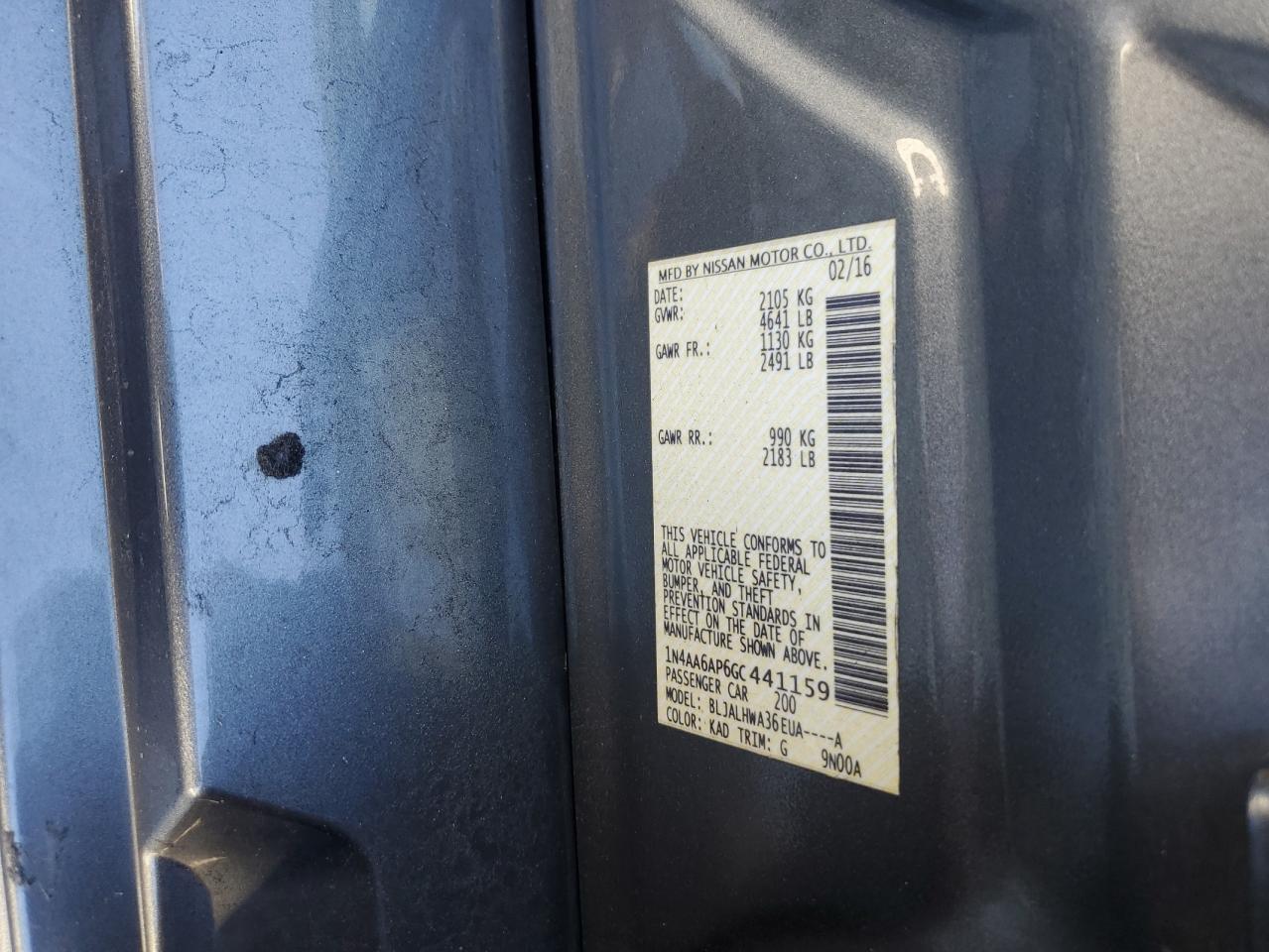 2016 Nissan Maxima 3.5S VIN: 1N4AA6AP6GC441159 Lot: 92805595