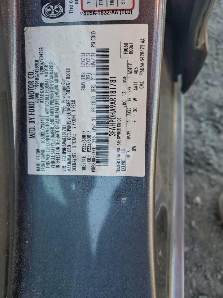 2010 Ford Fusion Se VIN: 3FAHP0HA9AR181781 Lot: 94474065