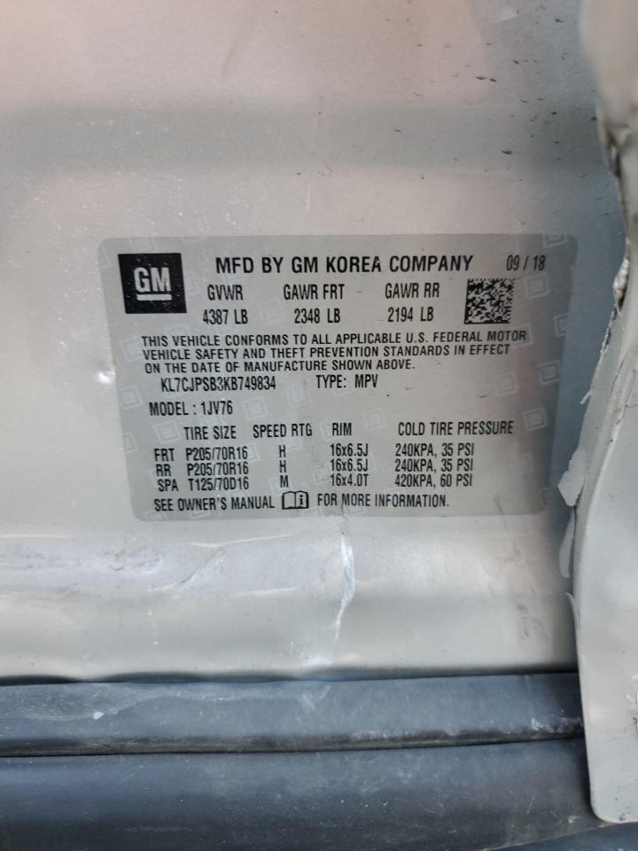 2019 Chevrolet Trax 1Lt VIN: KL7CJPSB3KB749834 Lot: 90672825