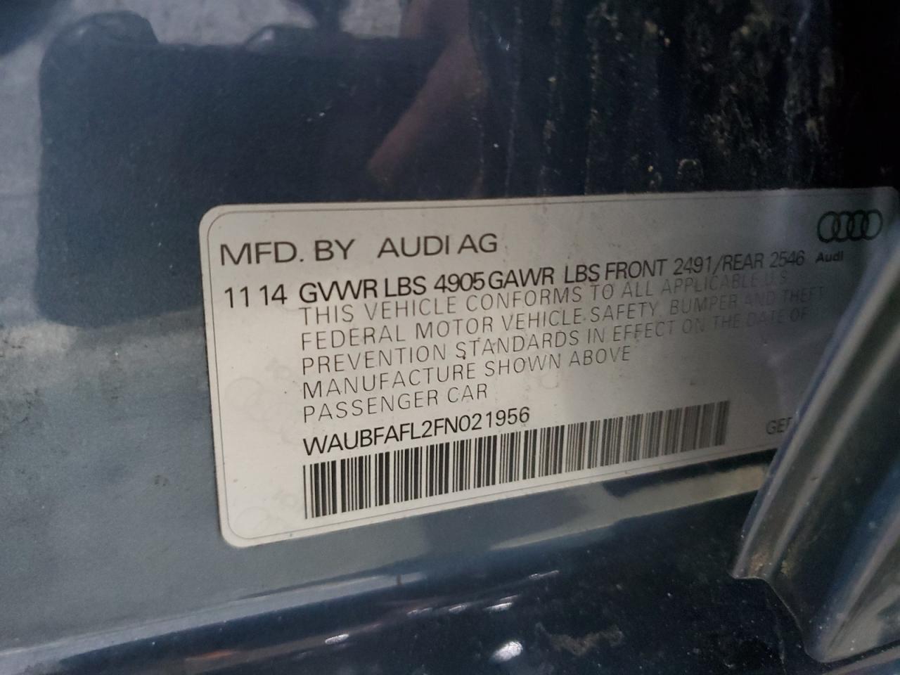 2015 Audi A4 Premium VIN: WAUBFAFL2FN021956 Lot: 90920995