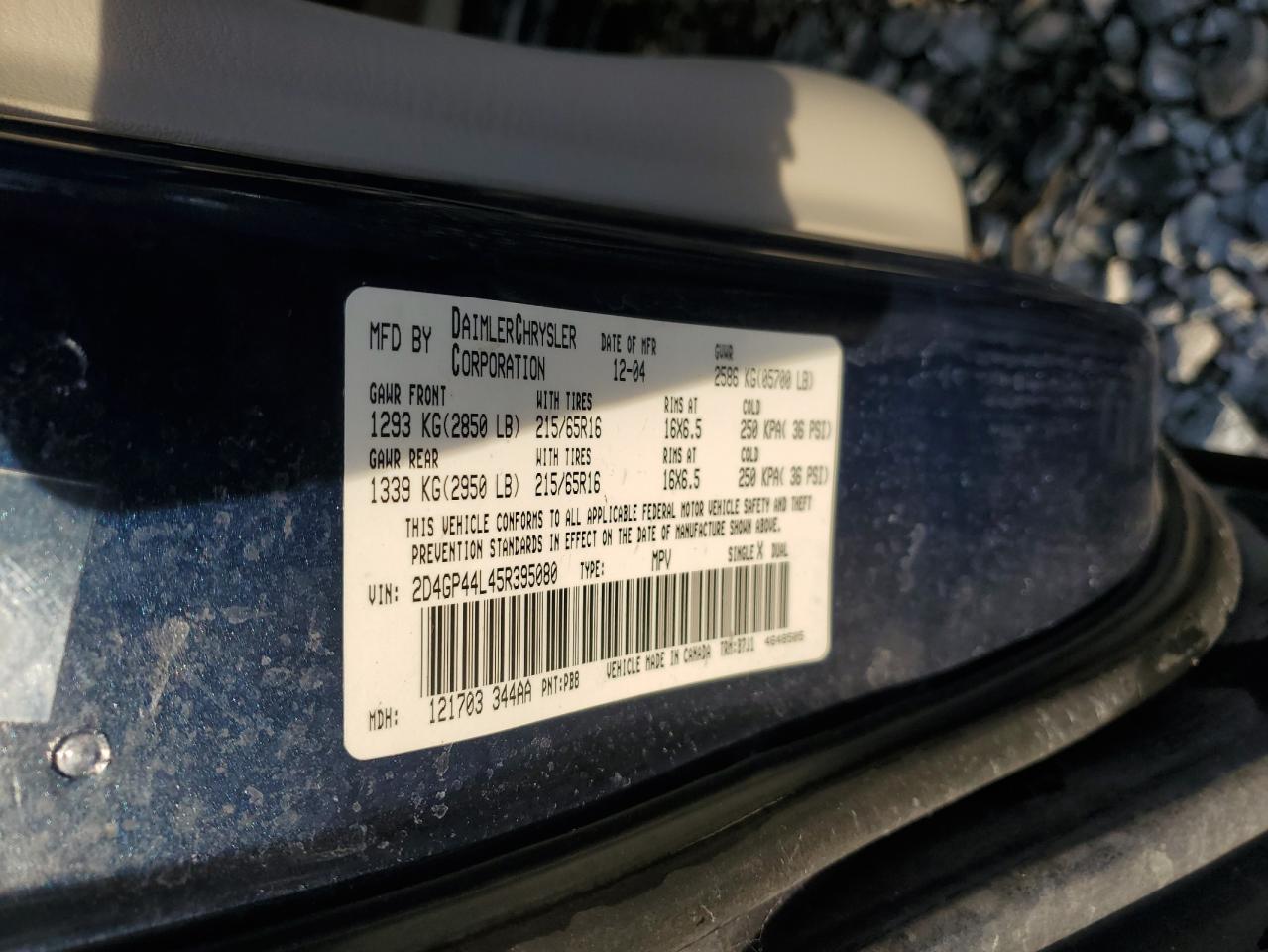 2005 Dodge Grand Caravan Sxt VIN: 2D4GP44L45R395080 Lot: 92532035