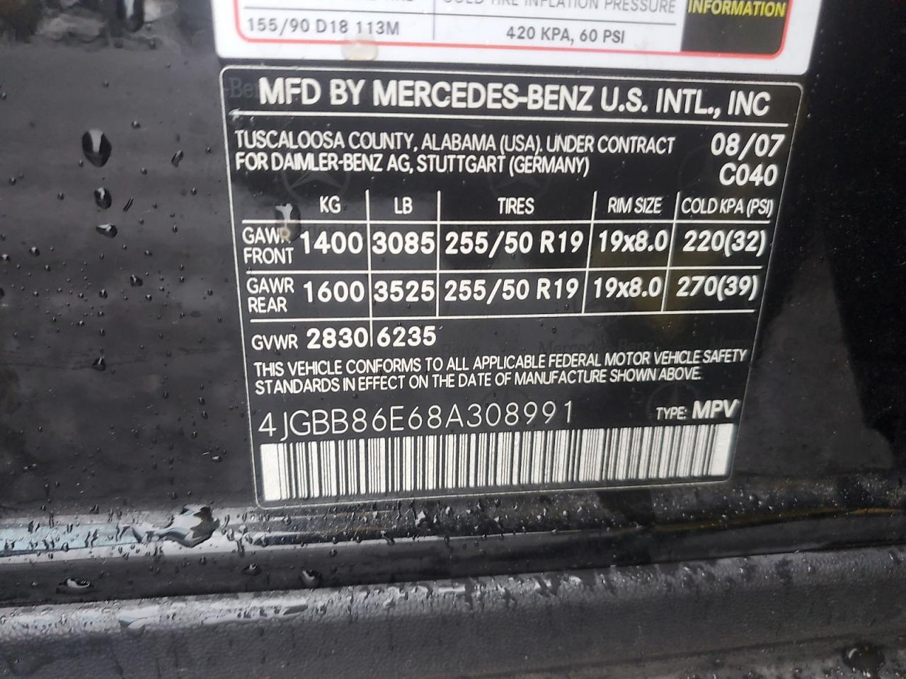 2008 Mercedes-Benz Ml 350 VIN: 4JGBB86E68A308991 Lot: 91096155