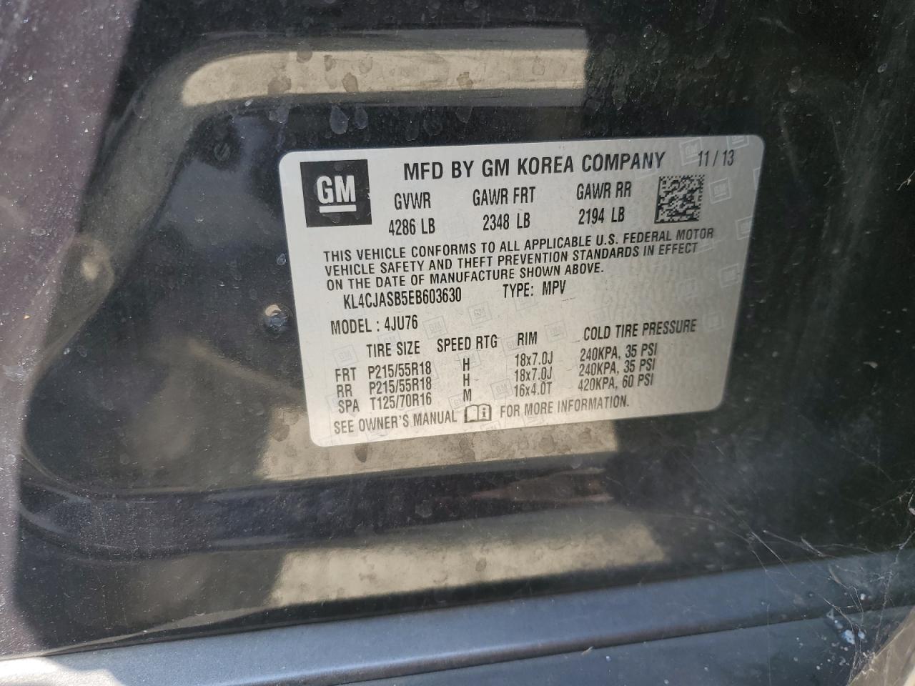 2014 Buick Encore VIN: KL4CJASB5EB603630 Lot: 90735785