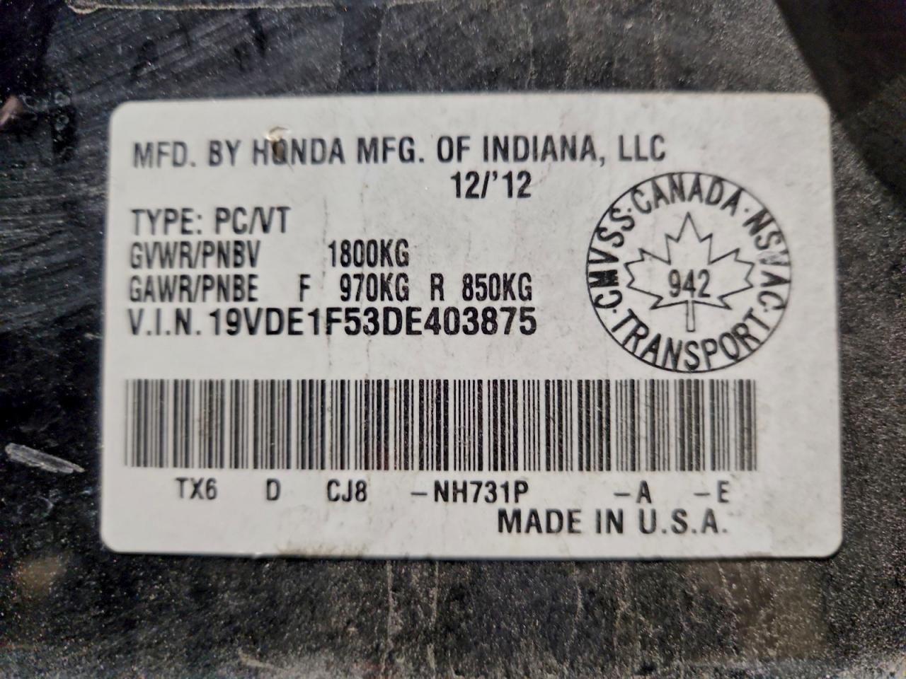 2013 Acura Ilx 20 Premium VIN: 19VDE1F53DE403875 Lot: 94130815