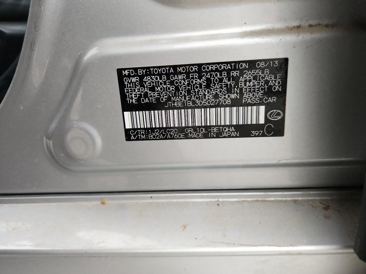 2013 Lexus Gs 350 VIN: JTHBE1BL3D5027708 Lot: 93310405