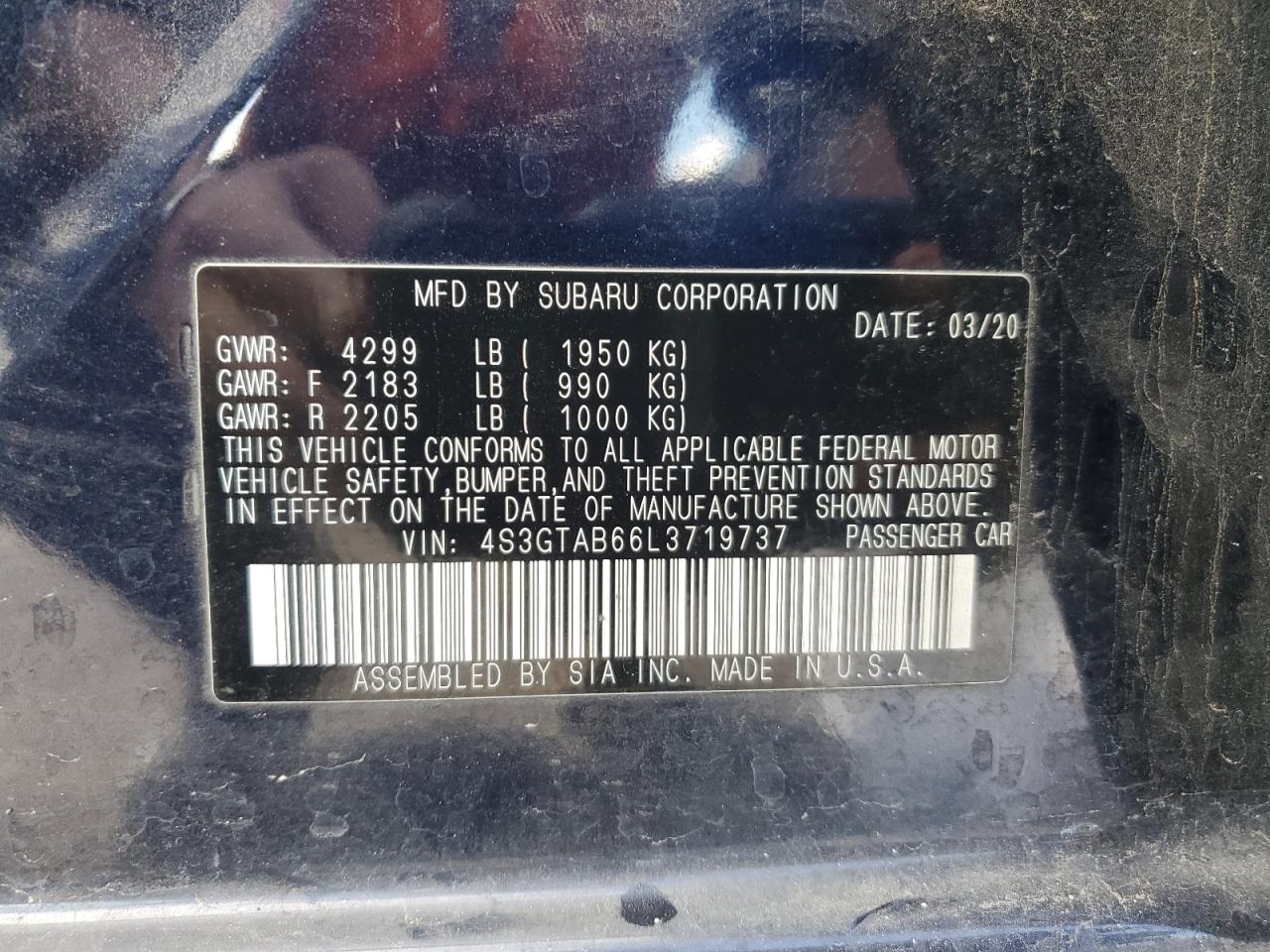 2020 Subaru Impreza VIN: 4S3GTAB66L3719737 Lot: 93499675