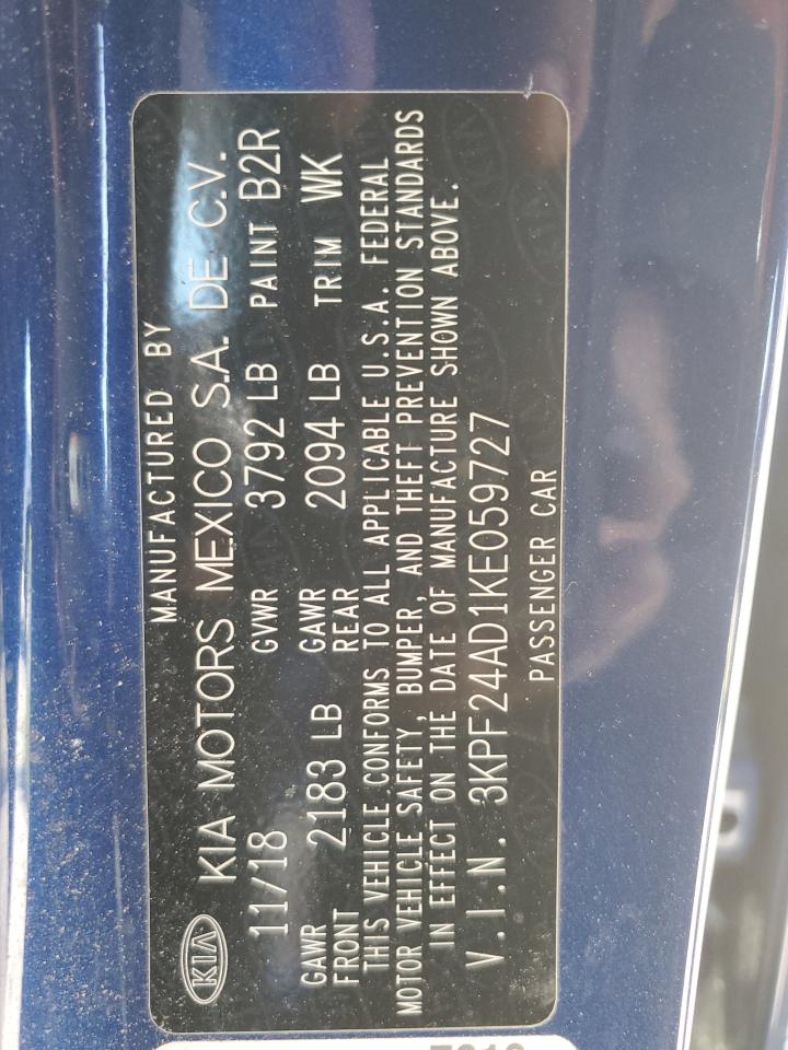 2019 Kia Forte Fe VIN: 3KPF24AD1KE059727 Lot: 91681005