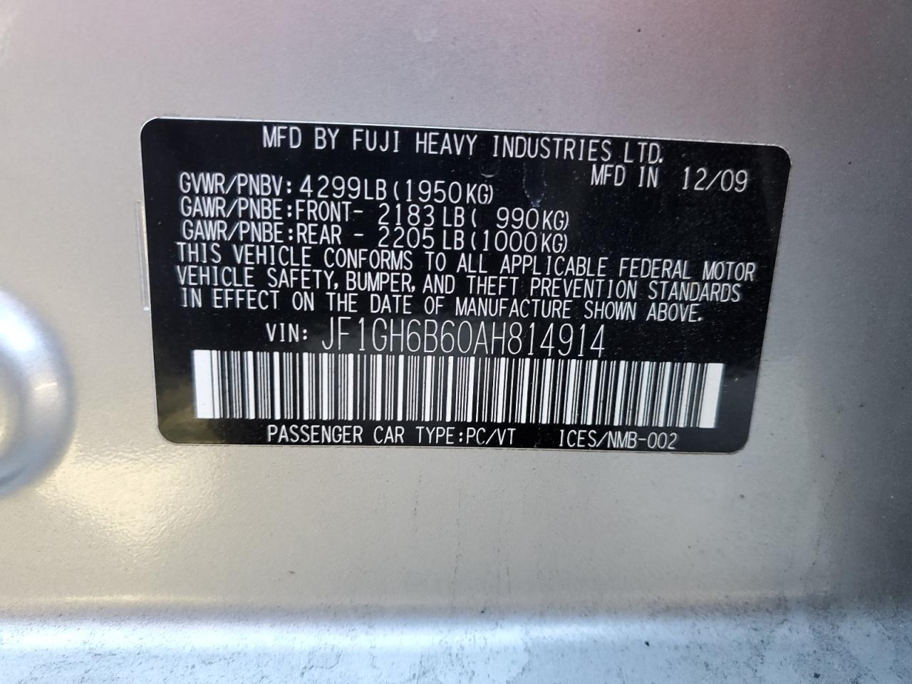 2010 Subaru Impreza 2.5I Premium VIN: JF1GH6B60AH814914 Lot: 91230995