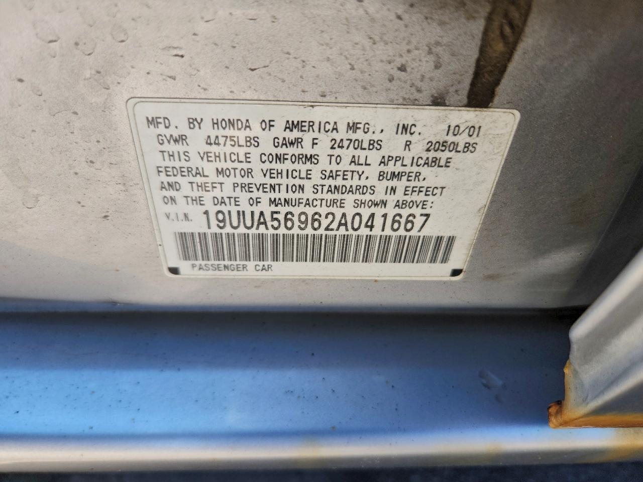 2002 Acura 3.2Tl Type-S VIN: 19UUA56962A041667 Lot: 93870885