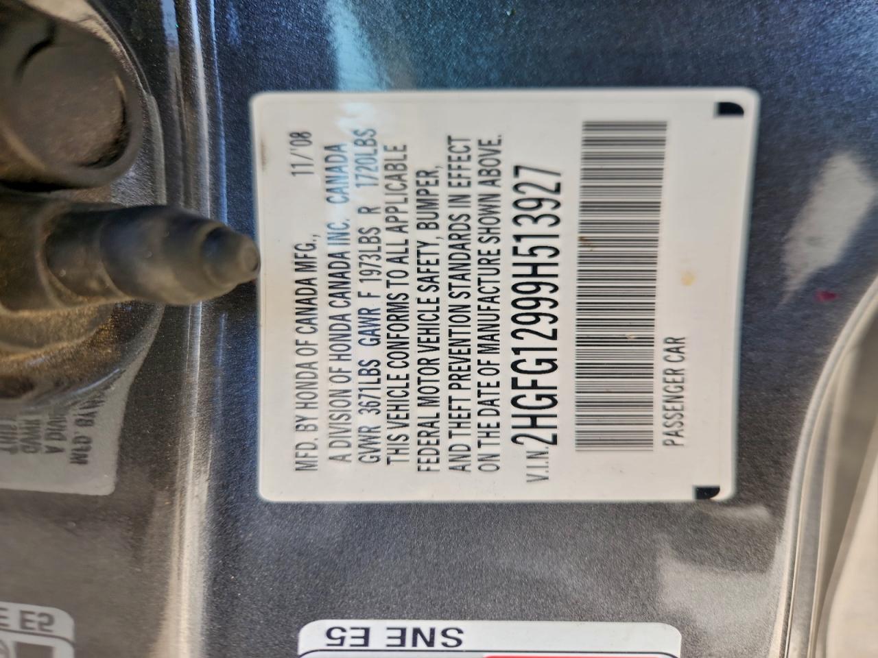 2009 Honda Civic Exl VIN: 2HGFG12999H513927 Lot: 94071135