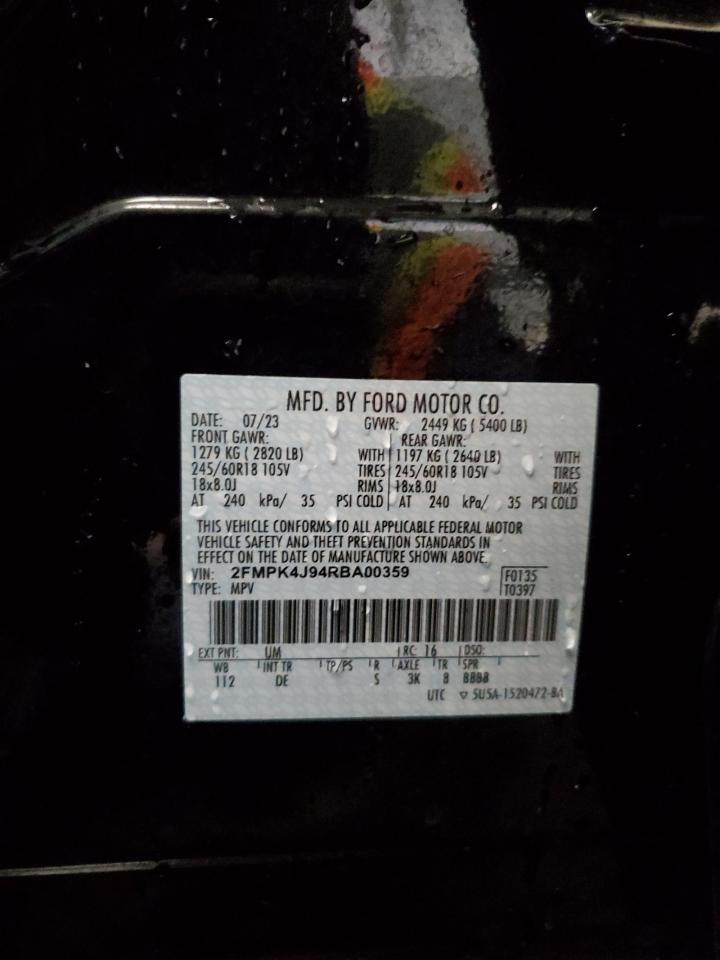 2024 Ford Edge Sel VIN: 2FMPK4J94RBA00359 Lot: 92611635