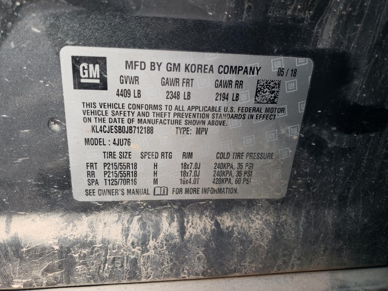 2018 Buick Encore Preferred VIN: KL4CJESB0JB712188 Lot: 92502915