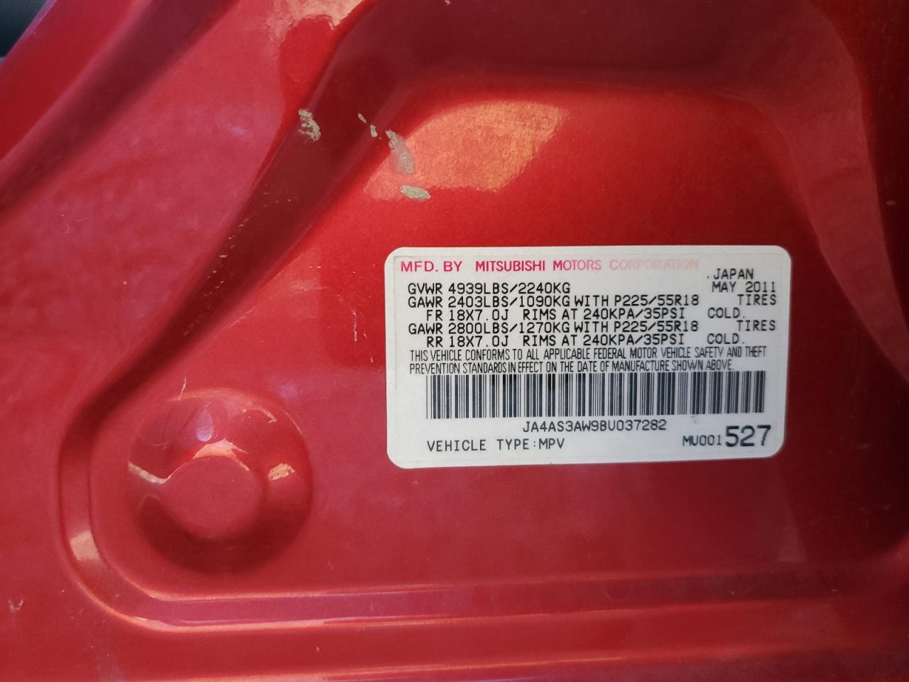 2011 Mitsubishi Outlander Se VIN: JA4AS3AW9BU037282 Lot: 93040755