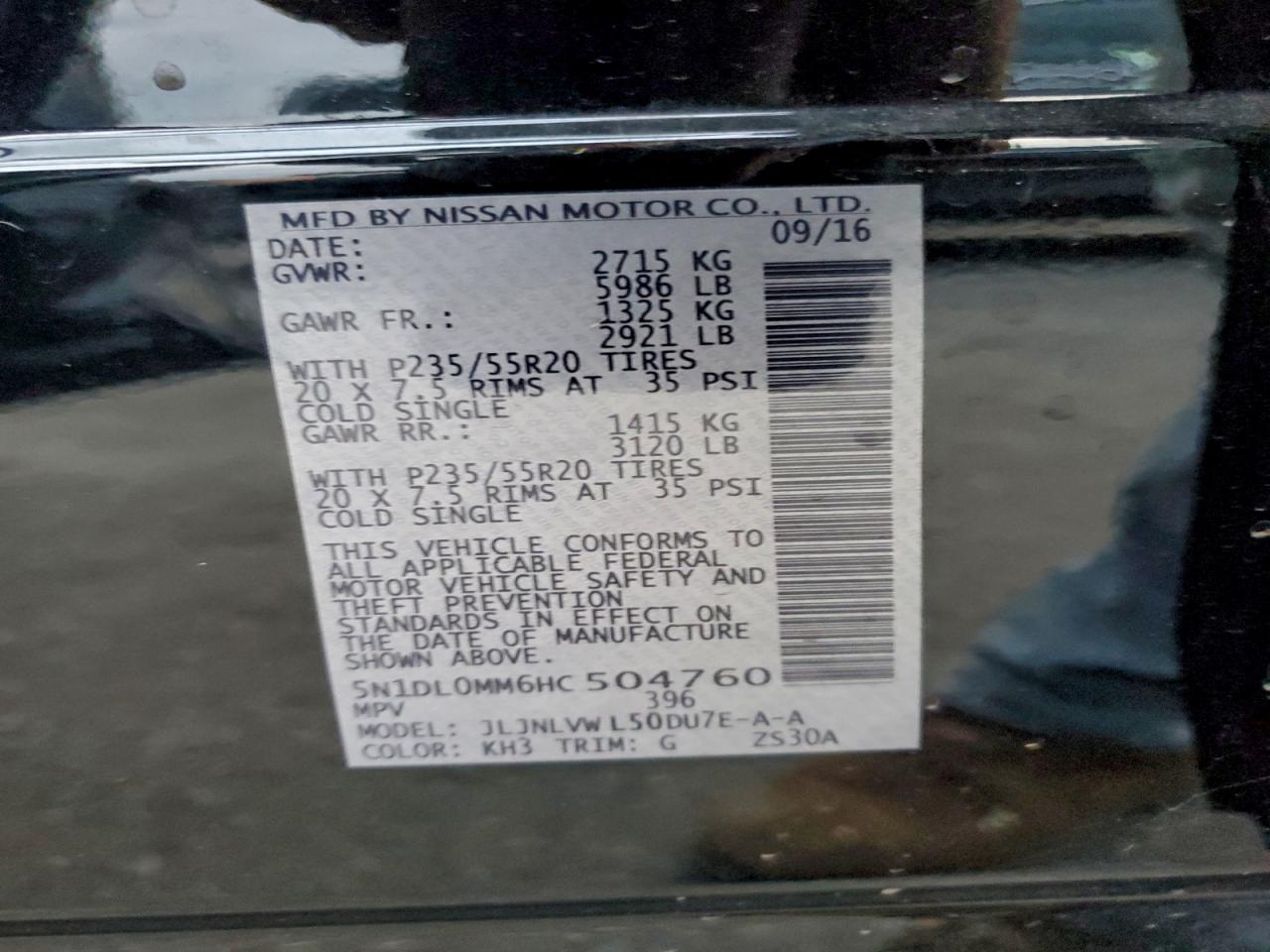 2017 Infiniti Qx60 VIN: 5N1DL0MM6HC504760 Lot: 94220905