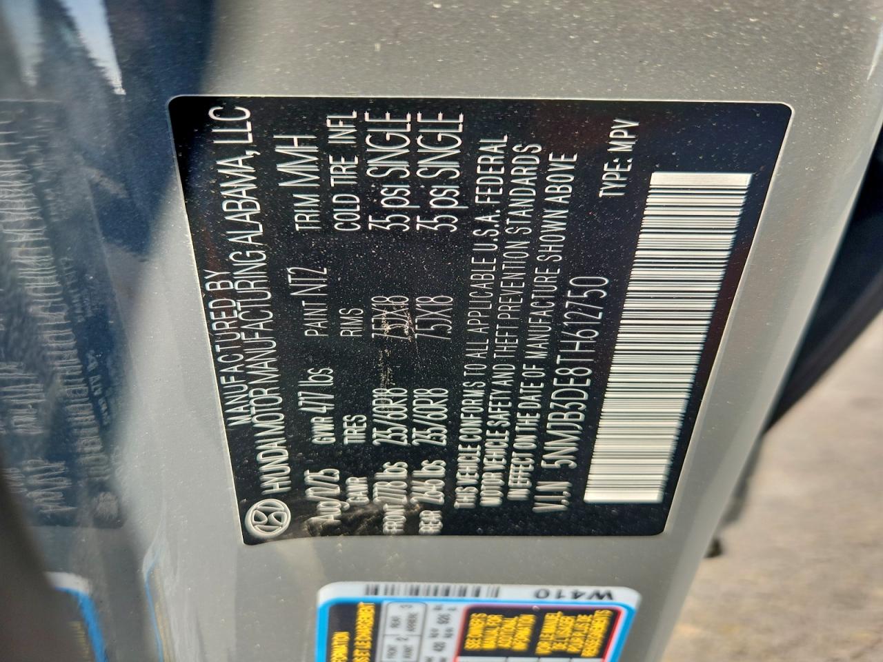 2026 Hyundai Tucson Sel VIN: 5NMJB3DE8TH612750 Lot: 94155555