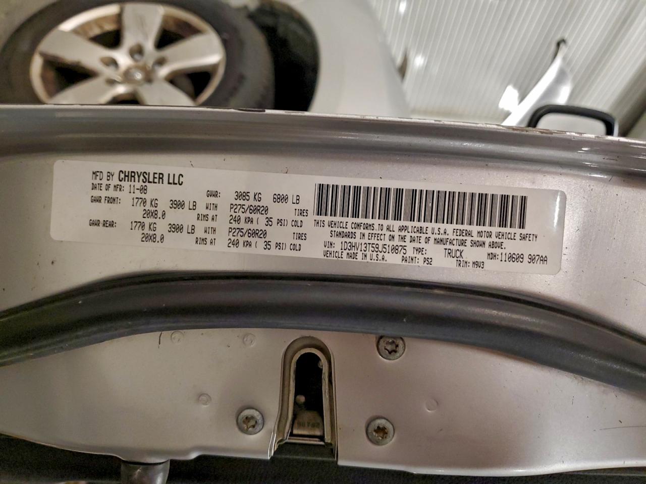 2009 Dodge Ram 1500 VIN: 1D3HV13T59J510875 Lot: 93242755