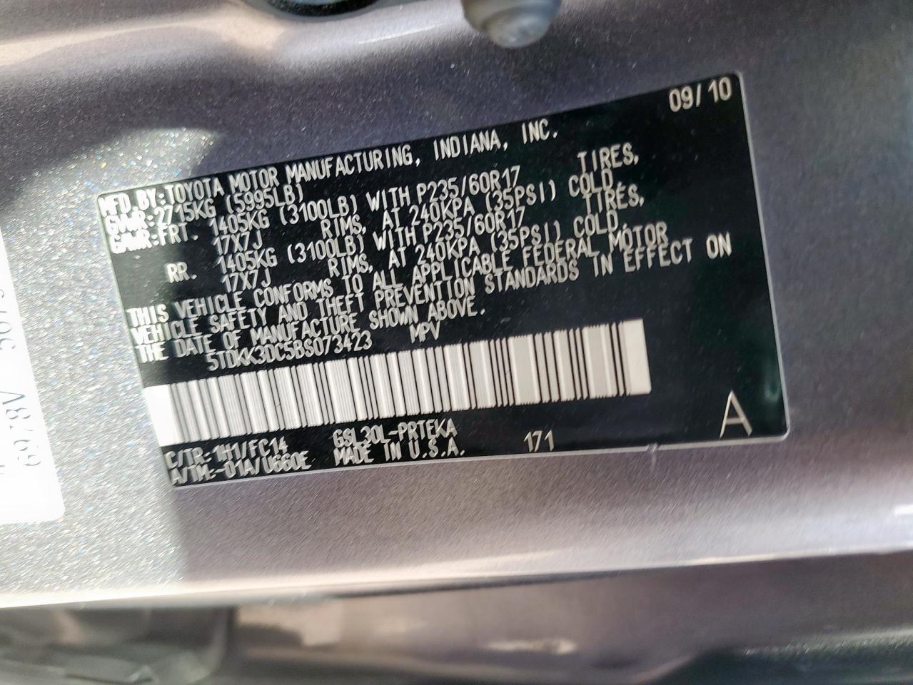 2011 Toyota Sienna Le VIN: 5TDKK3DC5BS073423 Lot: 92431855