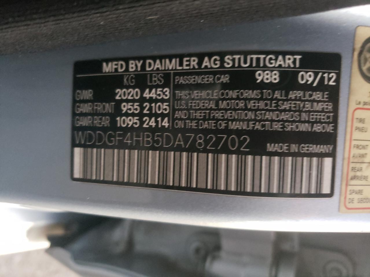 2013 Mercedes-Benz C 250 VIN: WDDGF4HB5DA782702 Lot: 91419635