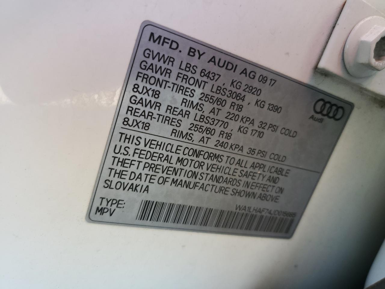 2018 Audi Q7 Premium Plus VIN: WA1LHAF74JD015685 Lot: 91781145