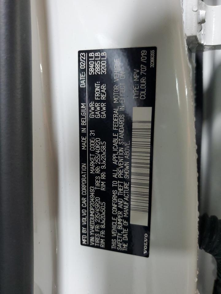 2023 Volvo Xc40 Recharge Ultimate VIN: YV4ED3UM0P2049493 Lot: 92329275