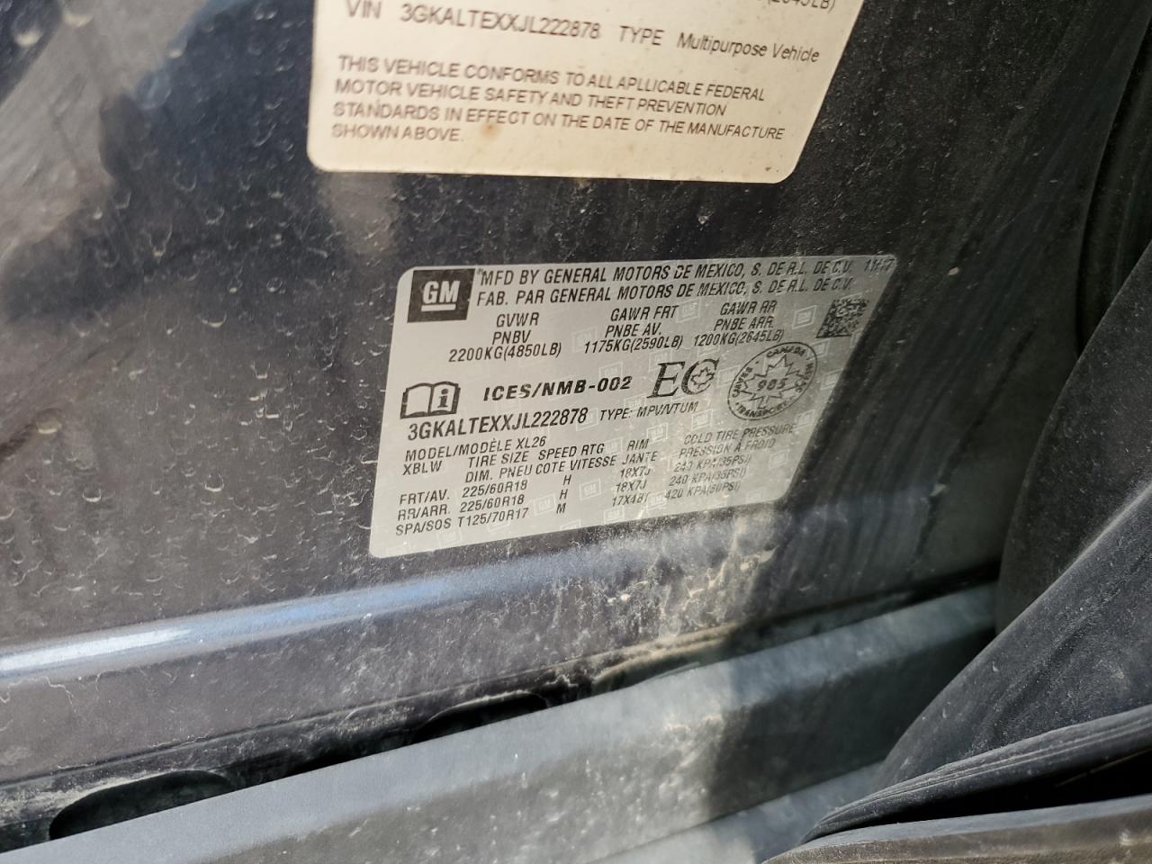 2018 GMC Terrain Sle VIN: 3GKALTEXXJL222878 Lot: 91642825