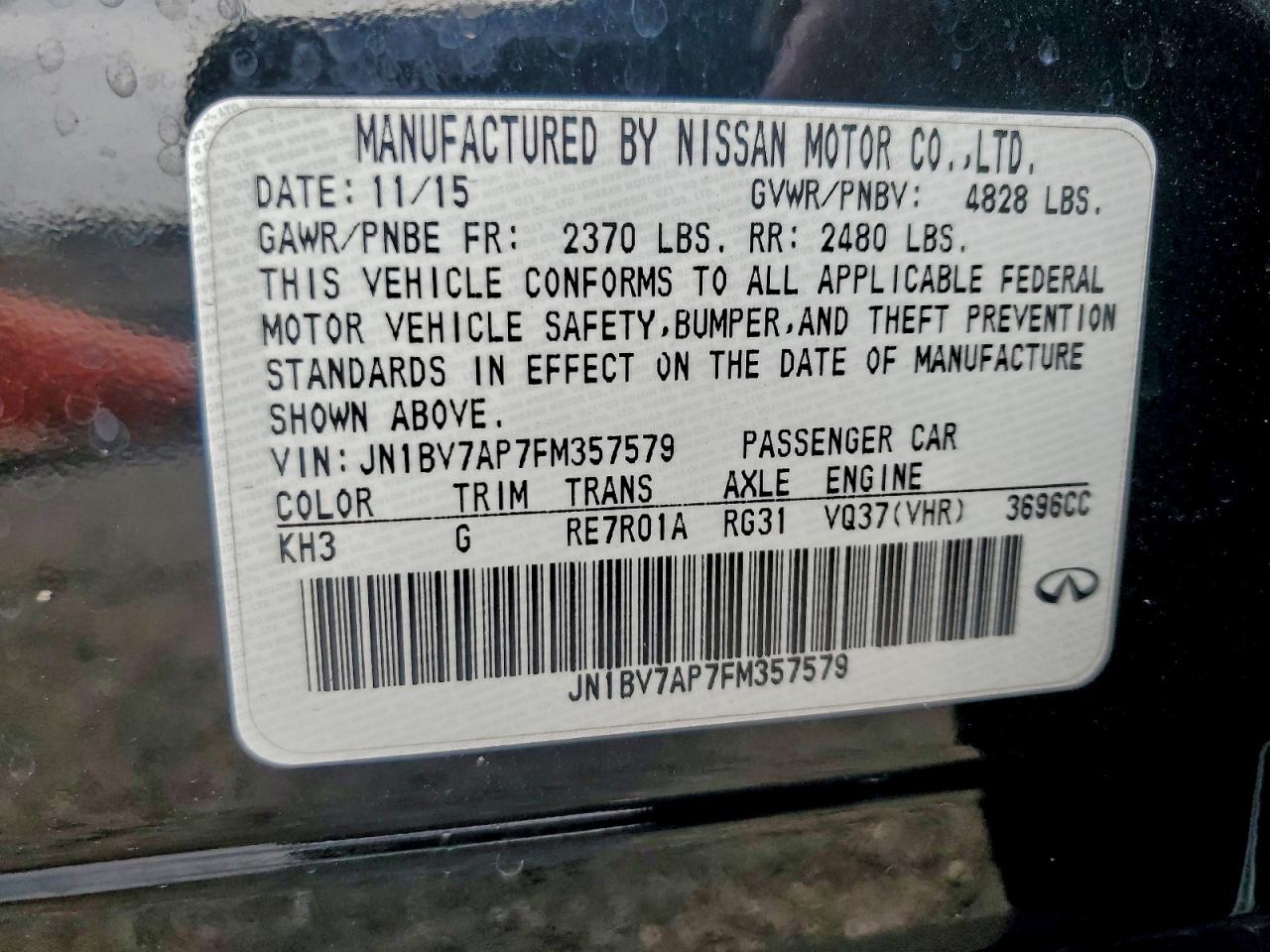 2015 Infiniti Q50 Base VIN: JN1BV7AP7FM357579 Lot: 93738665