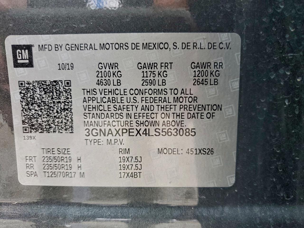 2020 Chevrolet Equinox Premier VIN: 3GNAXPEX4LS563085 Lot: 94253075