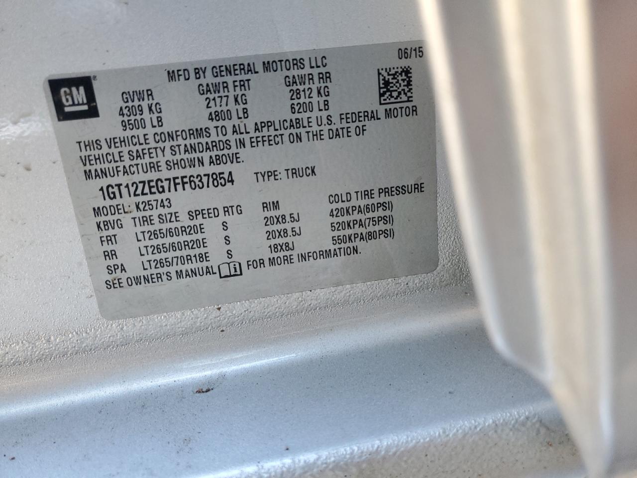 2015 GMC Sierra K2500 Slt VIN: 1GT12ZEG7FF637854 Lot: 91883755