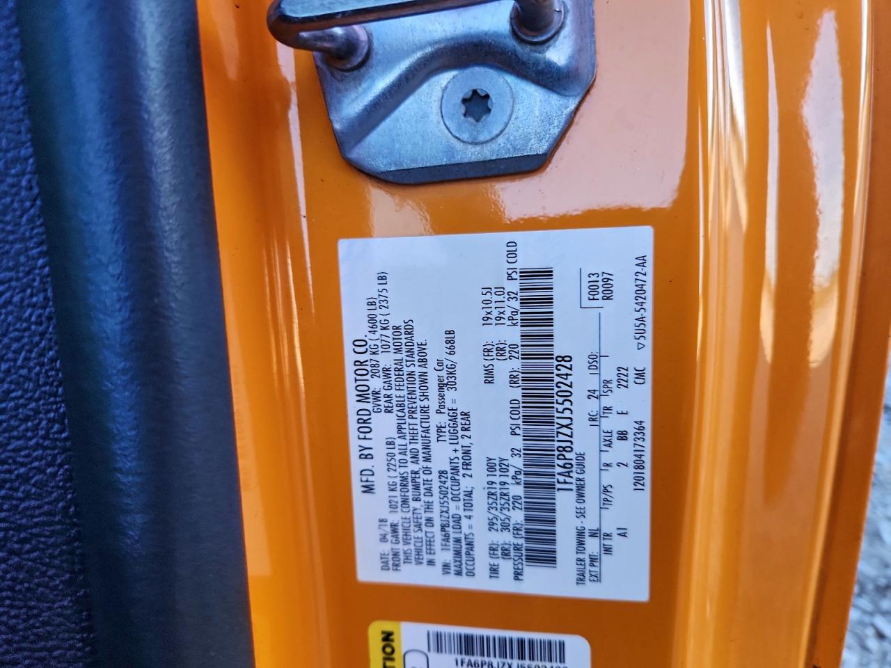 2018 Ford Mustang Shelby Gt350 VIN: 1FA6P8JZXJ5502428 Lot: 94110455