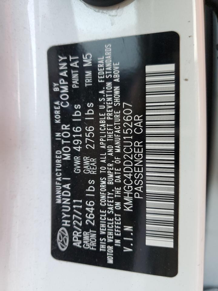 2012 Hyundai Genesis 3.8L VIN: KMHGC4DD2CU152607 Lot: 92529225