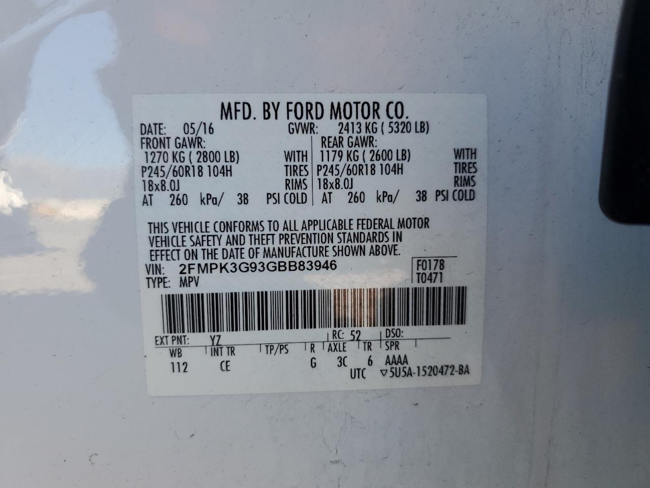 2016 Ford Edge Se VIN: 2FMPK3G93GBB83946 Lot: 91504075