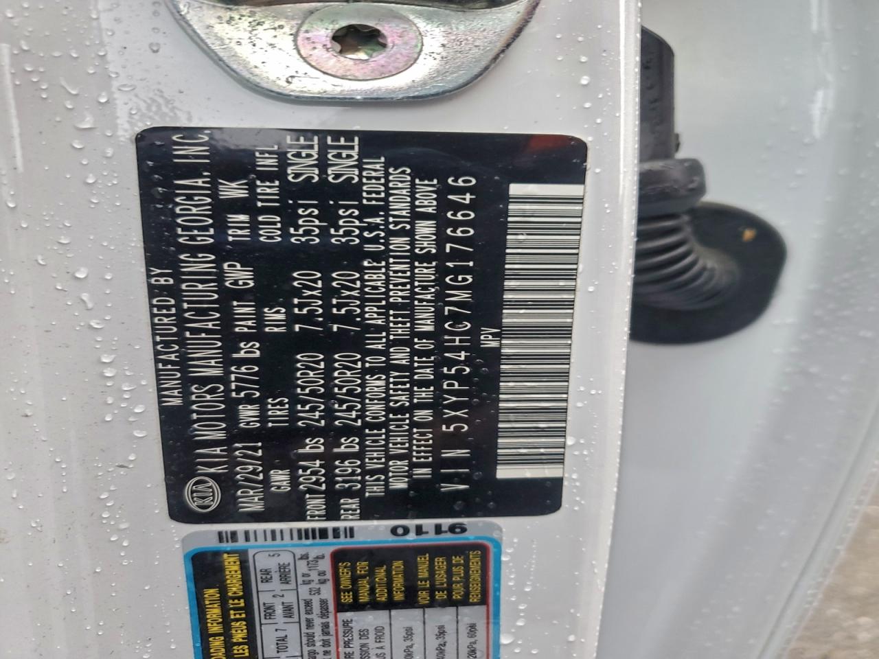 2021 Kia Telluride Sx VIN: 5XYP54HC7MG176646 Lot: 93391945