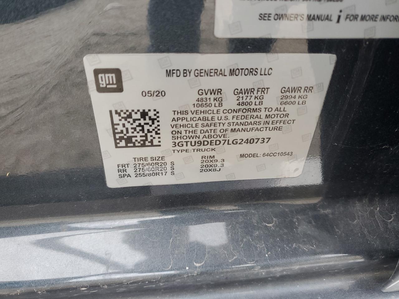 2020 GMC Sierra K1500 Slt VIN: 3GTU9DEDXLG168495 Lot: 93150985