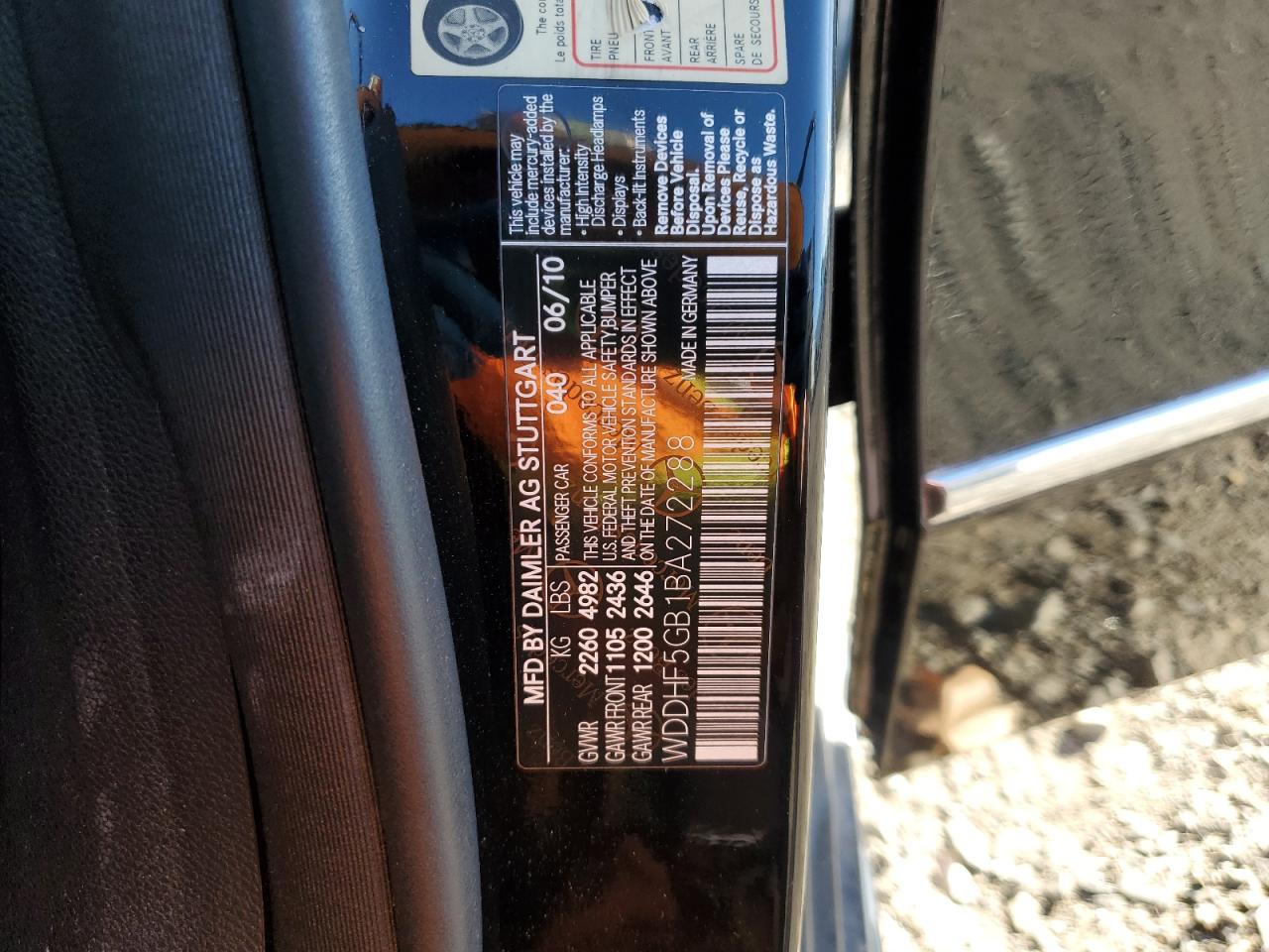 2011 Mercedes-Benz E 350 VIN: WDDHF5GB1BA272288 Lot: 91801665