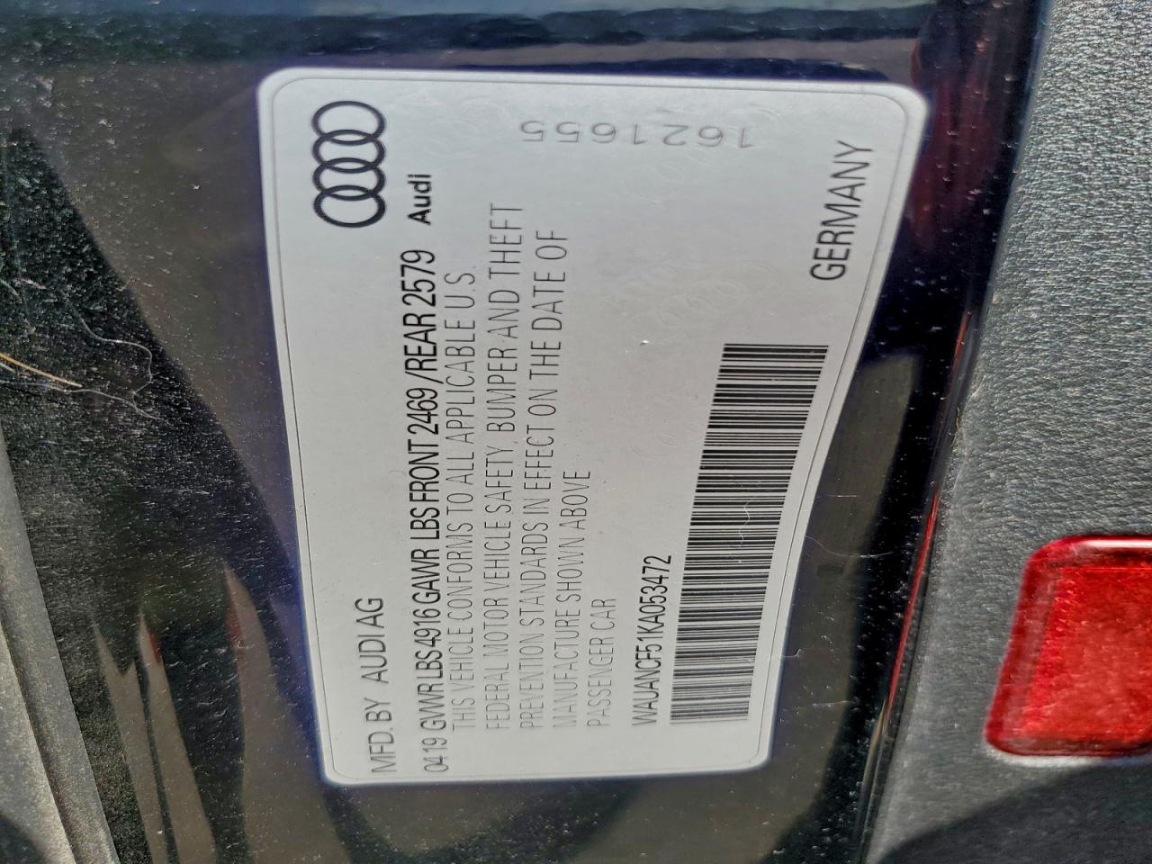 2019 Audi A5 Premium VIN: WAUANCF51KA053472 Lot: 93041205