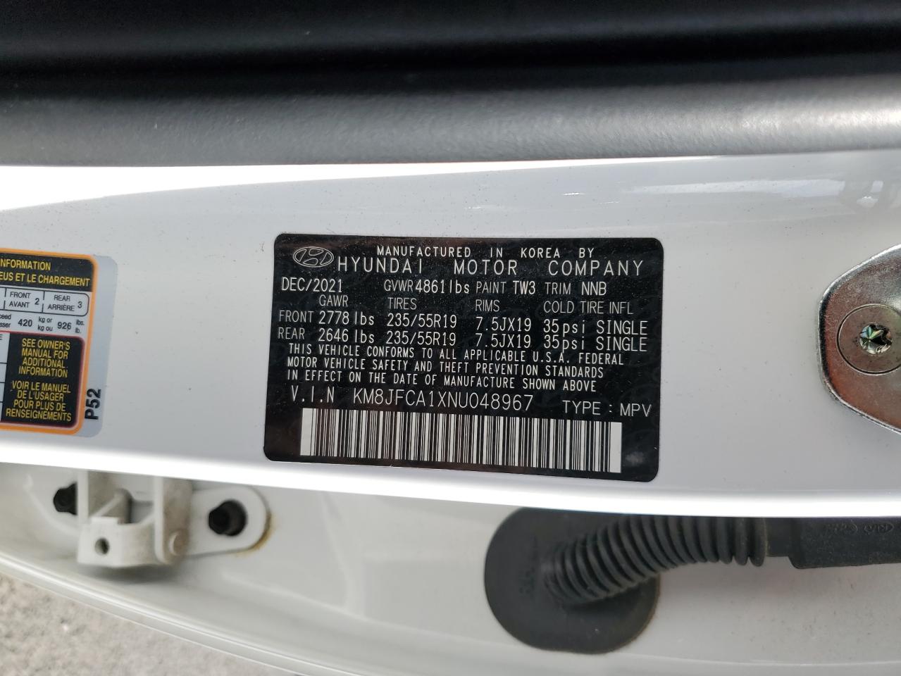 2022 Hyundai Tucson Sel Convenience VIN: KM8JFCA1XNU048967 Lot: 91530875