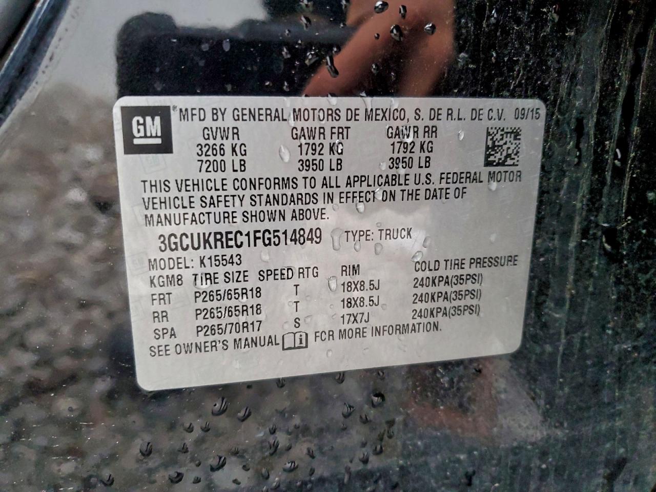 2015 Chevrolet Silverado K1500 Lt VIN: 3GCUKREC1FG514849 Lot: 94509305