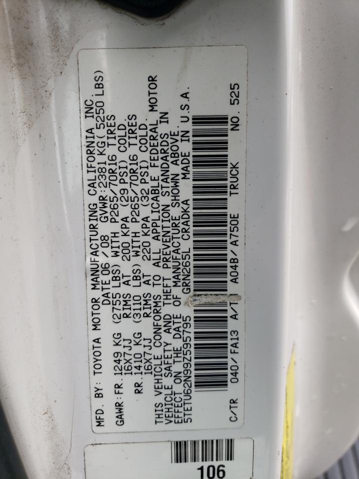 2009 Toyota Tacoma Prerunner Access Cab VIN: 5TETU62N99Z595795 Lot: 90994325