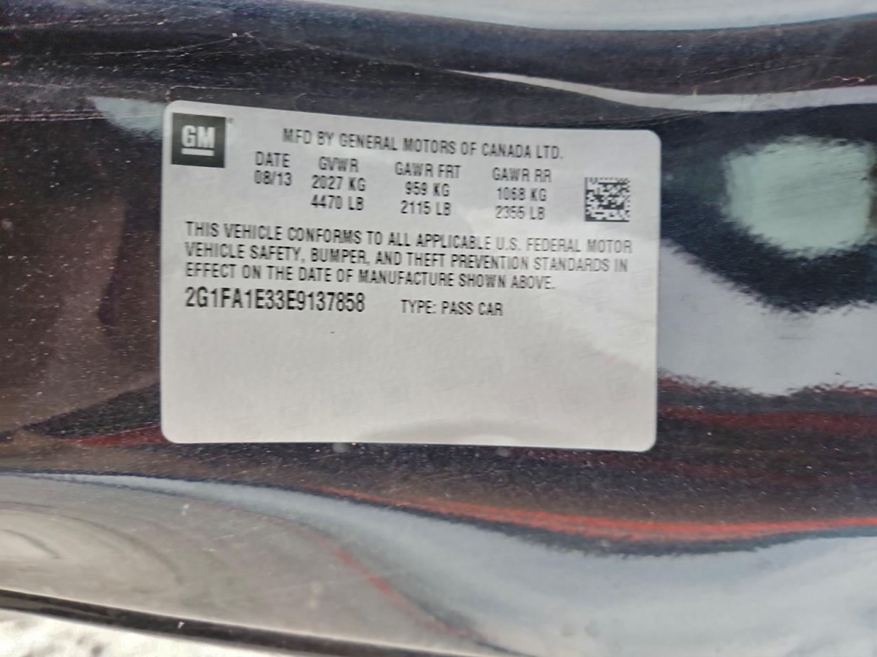 2014 Chevrolet Camaro Ls VIN: 2G1FA1E33E9137858 Lot: 93645135