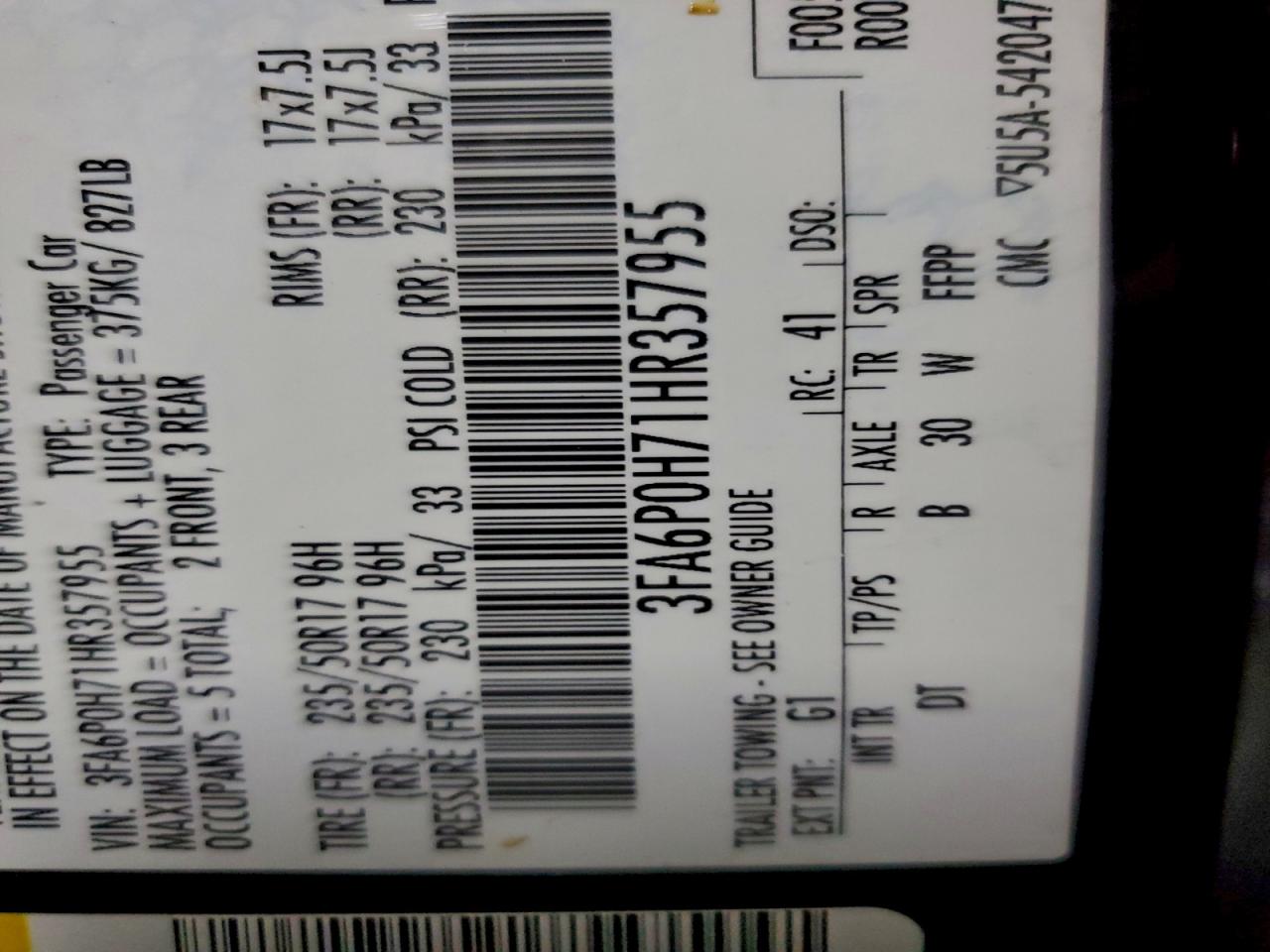 2017 Ford Fusion Se VIN: 3FA6P0H71HR357955 Lot: 95016545