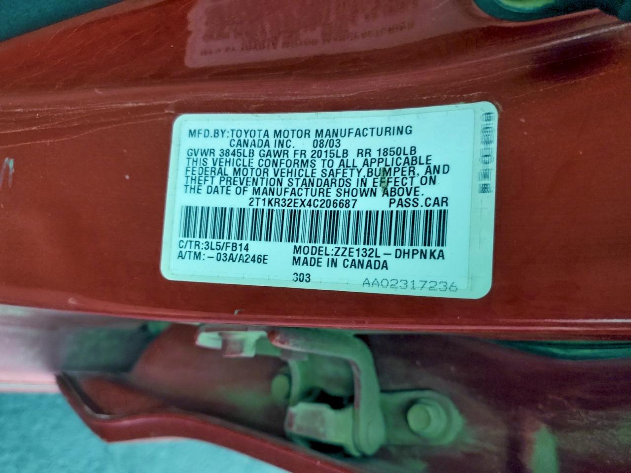 2004 Toyota Corolla Matrix Xr VIN: 2T1KR32EX4C206687 Lot: 94347675